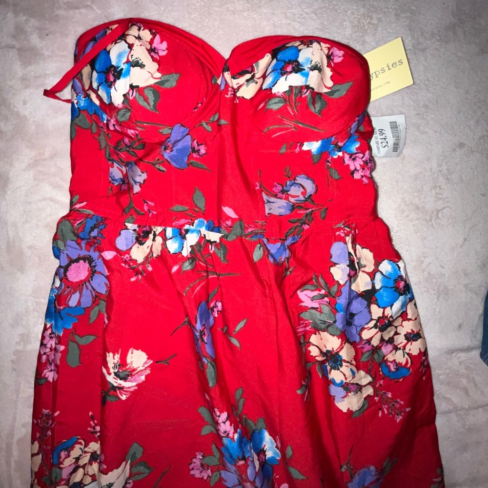 Red floral long dress